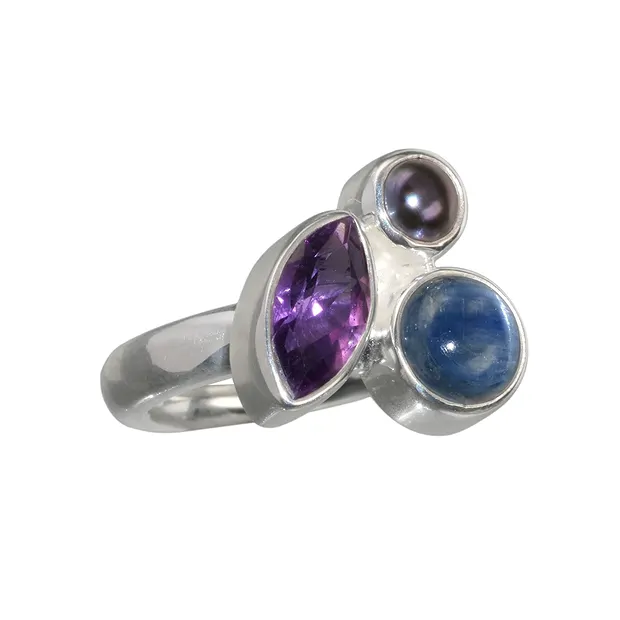 Anello ametista, Cianite, perla, misura 57 | grossista gemme e pietre curative