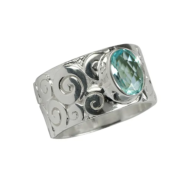 Ring "Curly" Topas blau, Gr. 55 | Großhändler Edelsteine, Heilsteine & Schmuck