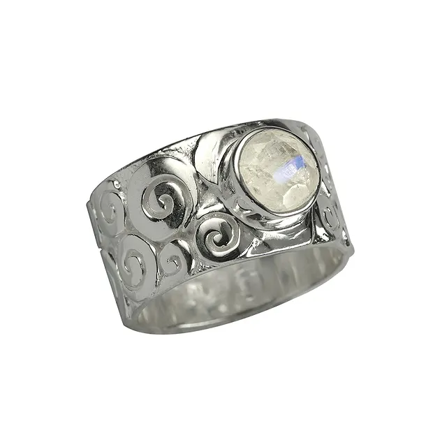 Ring "Curly", Labradorit weiß, Gr. 53 | Edelsteine, Heilsteine & Schmuck-Handel