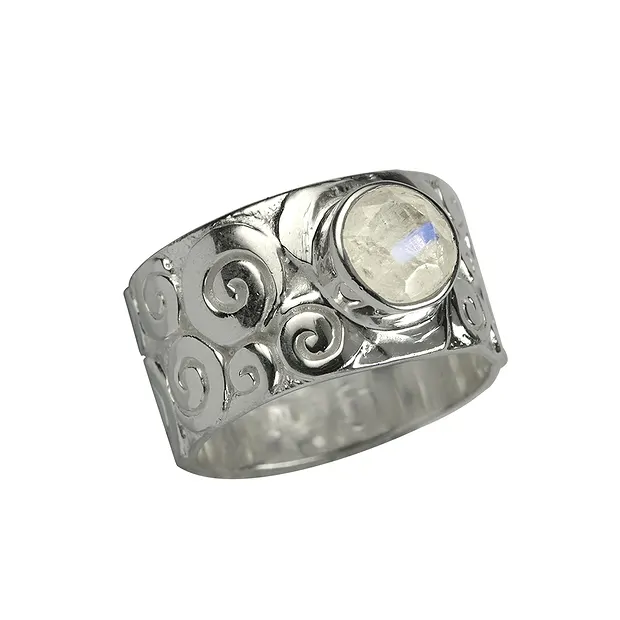 Ring "Curly", Labradorit weiß, Gr. 57 | Edelsteine, Heilsteine & Schmuck-Handel