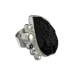 243005150117 Ring Tektite, Topaz (white), Spinel black, pearl size 61 | Marco Schreier