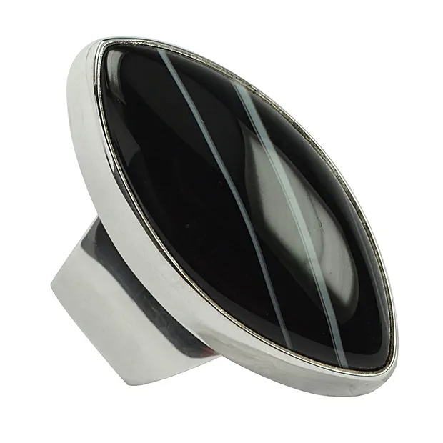 Ring Marquise Agate black, size 57 | wholesaler gems, healing stones & jewelry