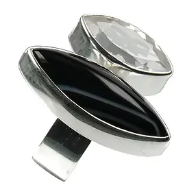 Ring Marquise Agate black, topaz, size 57 | wholesaler gems & healing stones