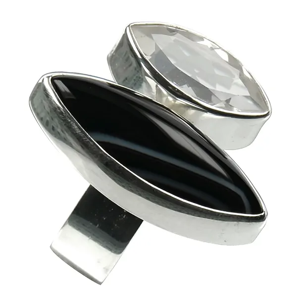 Bague Navette Agate noire, Topaze, T. 57 | Marco Schreier