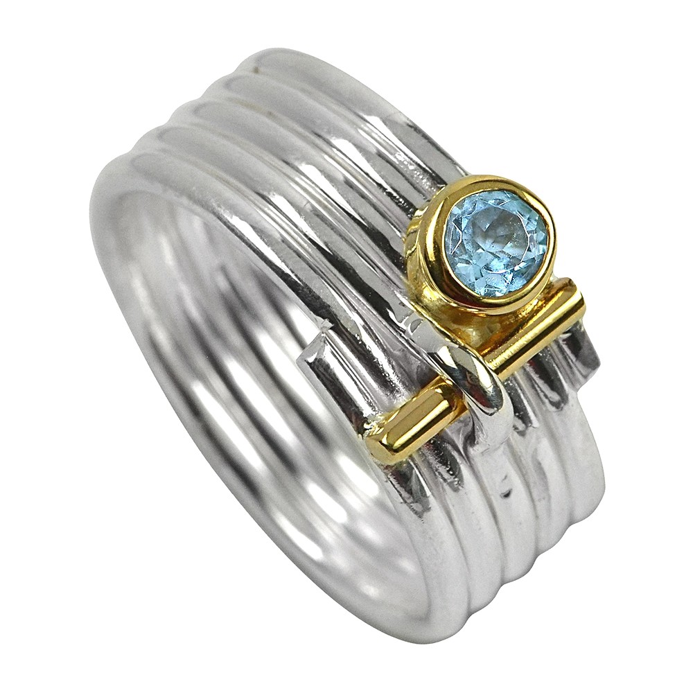 Bague à rayures Topaze bleue, taille 55 | Marco Schreier