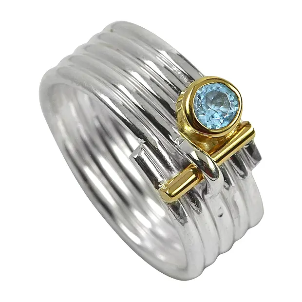 Bague à rayures Topaze bleue, taille 55 | Marco Schreier