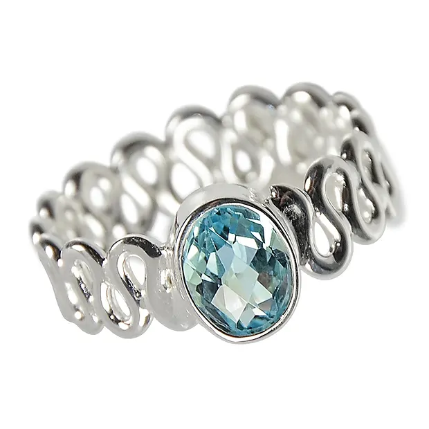 Ring Topas blau, facettiert, Größe 59, Wellen-Schiene | Marco Schreier