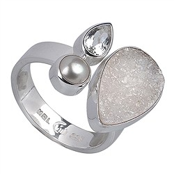 243005150203 Anillo Ágata druzy, topacio blanco, perla, talla 59 | Marco Schreier