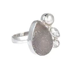 243005150213 Ring Agate Druzy, pearl, topaz, labradorite, size 55 | Marco Schreier