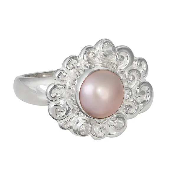 Bague perle rose, Topaze, taille 59 | Marco Schreier