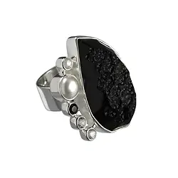 243005151118 Ring Tektite, Topaz (white), Spinel black, pearl size 63 | Marco Schreier