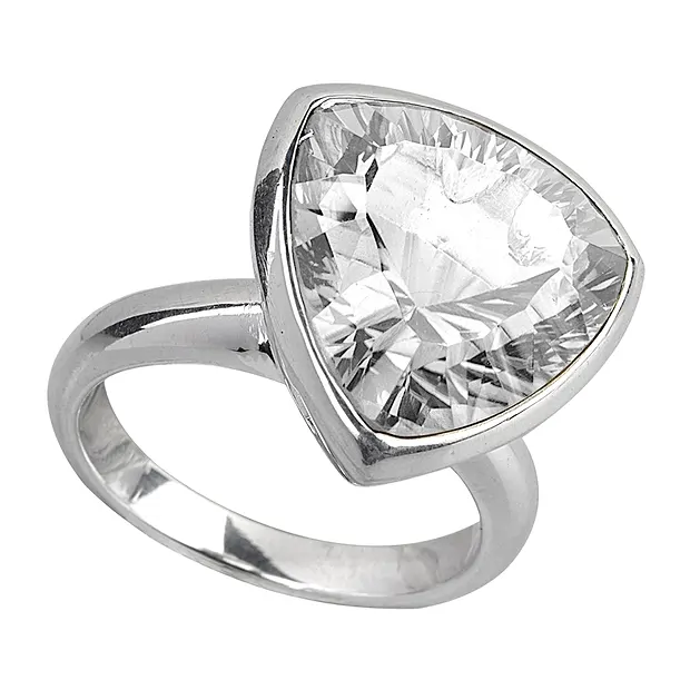 Rock Crystal ring, triangular, faceted, size 59 | gems, healing stones & jewelry