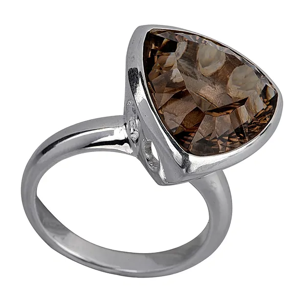 Anello Quarzo fumé, triangolare, sfaccettato, misura 61 | Marco Schreier