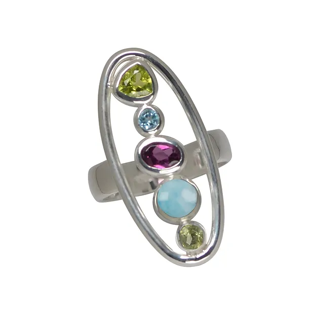 Ring Peridot, Granat, Topas (blau), Larimar , Größe 55 | Marco Schreier