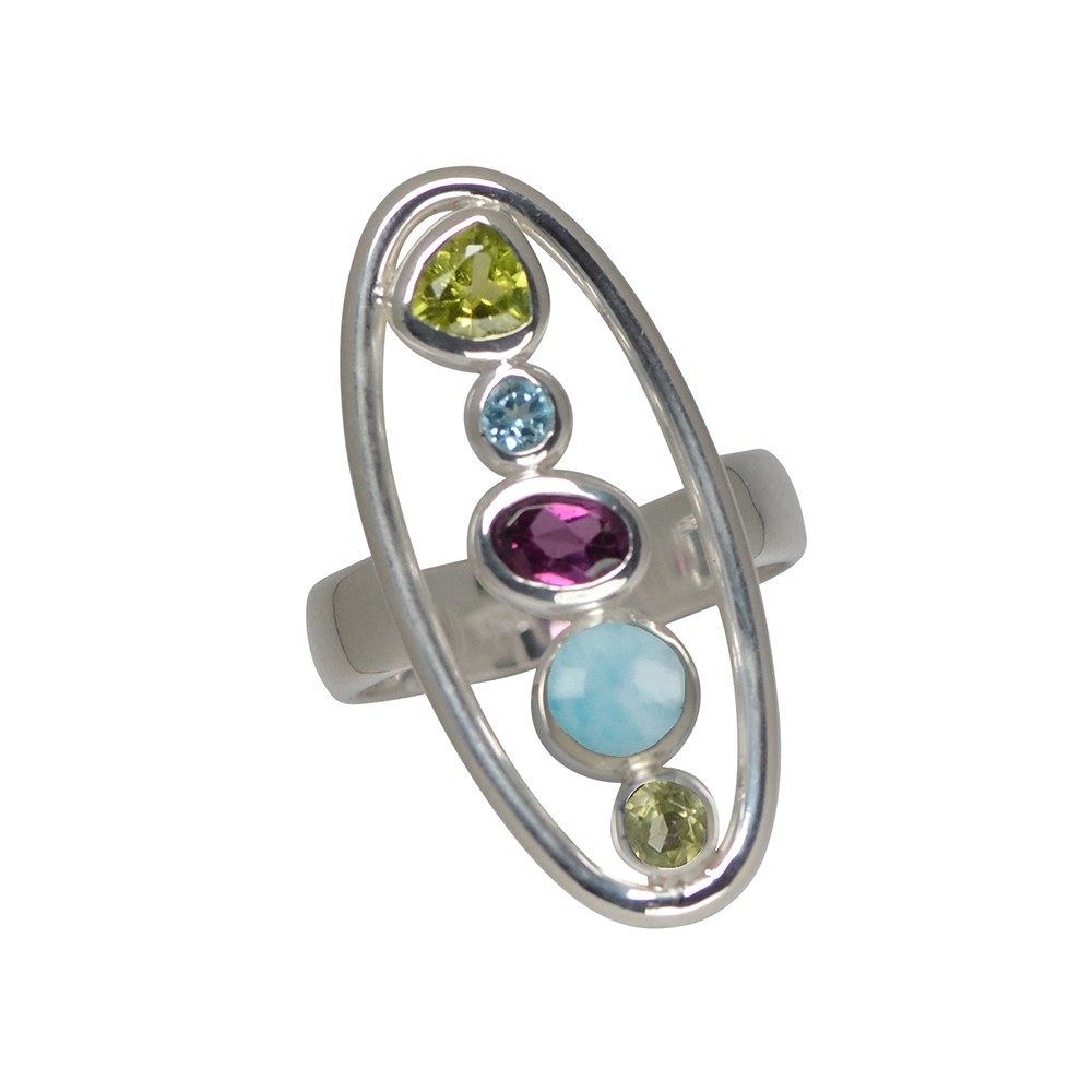 Ring Peridot, Granat, Topas (blau), Larimar , Größe 59 | Marco Schreier