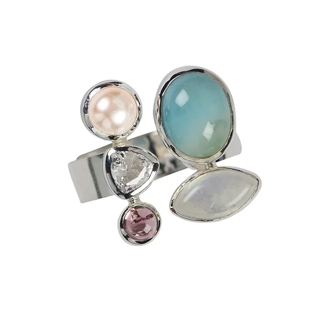 Ring Larimar, Labradorit, Perle, Topas, Turmalin, Größe 59 | Marco Schreier