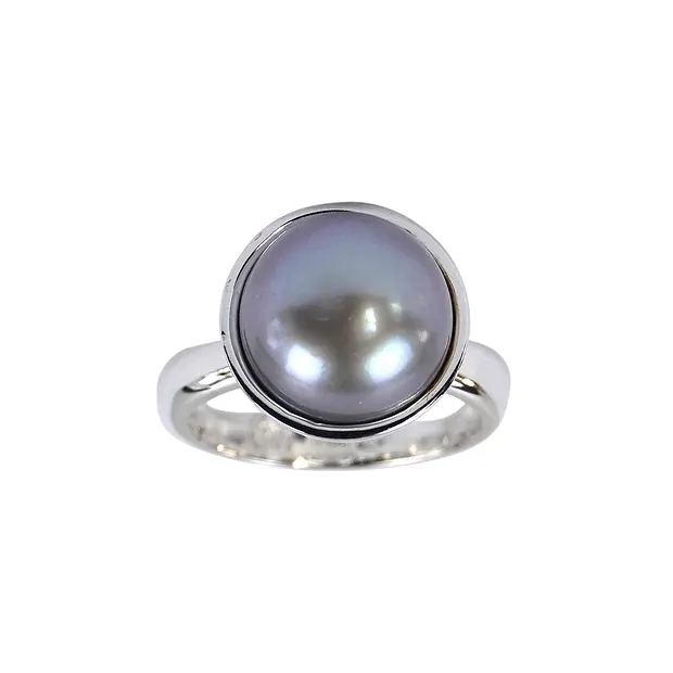 Ring Perle grau (12mm), Größe 61 | Großhändler Edelsteine, Heilsteine & Schmuck