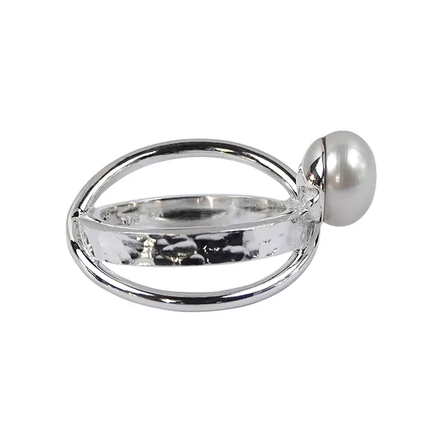 Anello con perla bianca (10 mm), misura 57, gambo a doppio anello | Marco Schreier