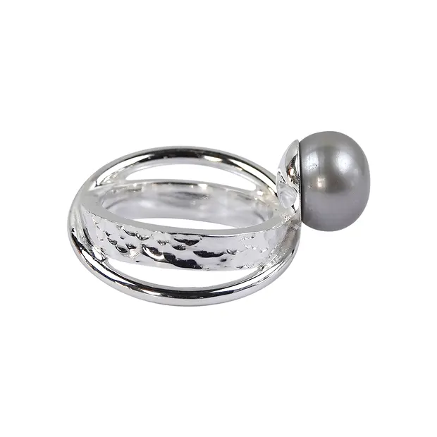 Ring Perle grau (10mm), Größe 53, doppelte Ringschiene | Marco Schreier