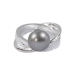 243005190019 Bague perle grise (10mm), taille 53, anneau double | Marco Schreier