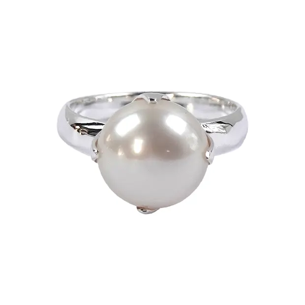 Bague perle blanche (12mm), monture dentelée, taille 53 | Marco Schreier