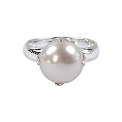 243005190032 Bague perle blanche (12mm), monture crant&#xE9;e, taille 55 | Marco Schreier