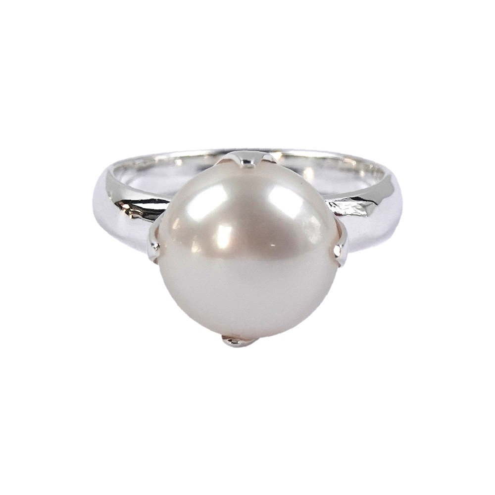 Ring pearl white (12mm), prong setting, size 55 | gems, healing stones & jewelry