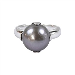 243005190039 Bague perle grise (12mm), monture crant&#xE9;e, taille 57 | Marco Schreier