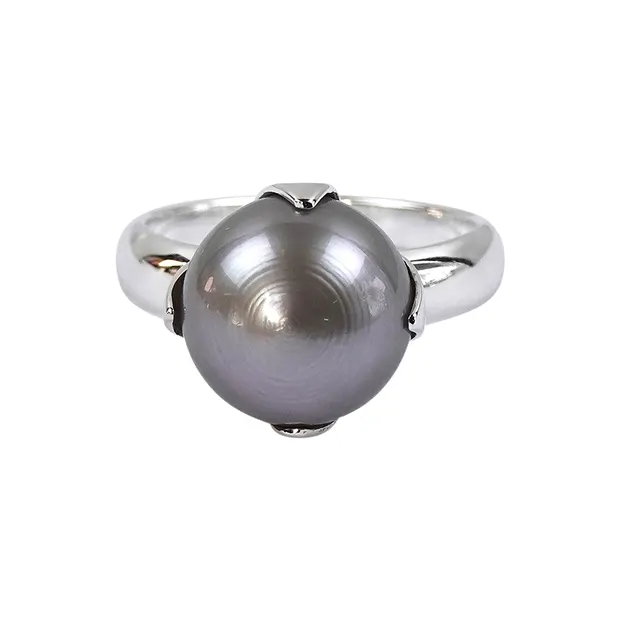 Ring Perle grau (12mm), Zackenfassung, Größe 57 | Marco Schreier