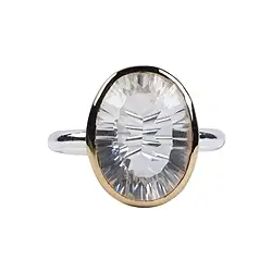 243005190082 Oval faceted Rock Crystal ring, size 55, gold-plated setting | Marco Schreier