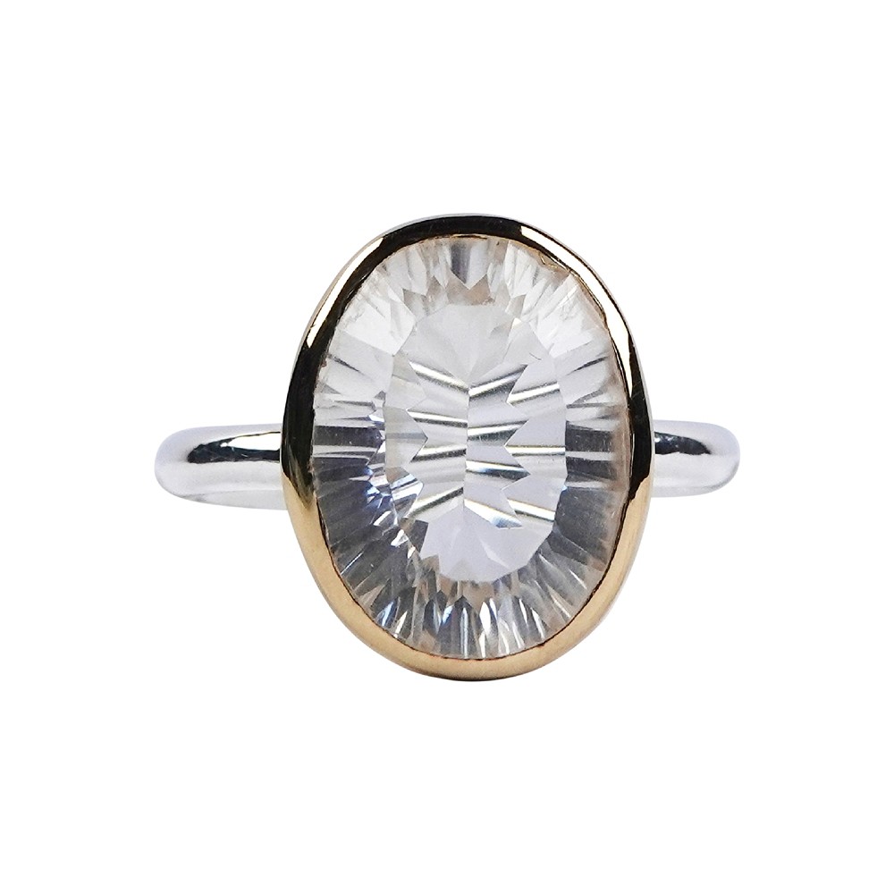 Oval faceted Rock Crystal ring, size 59, gold-plated setting  | Marco Schreier