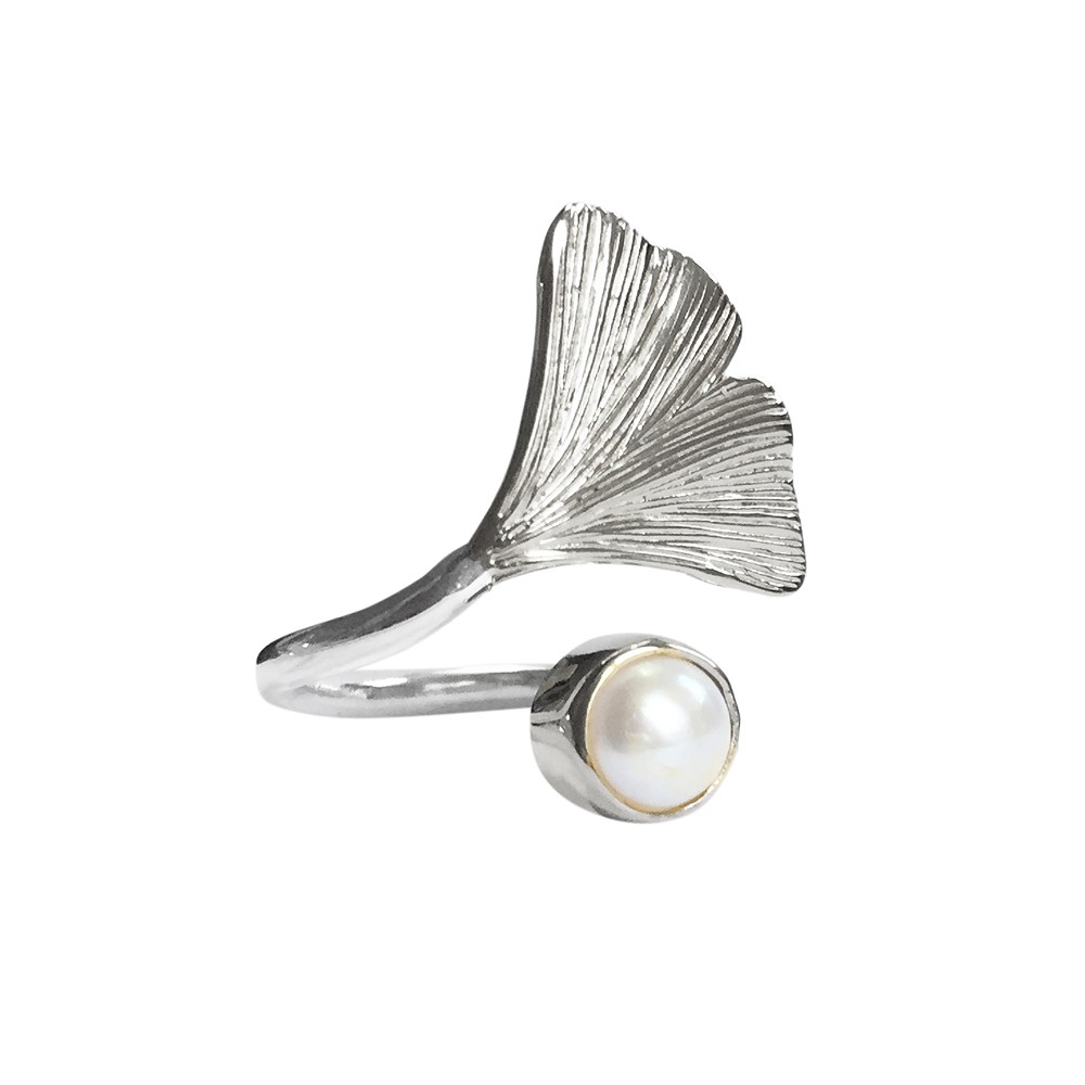 Ring Gingko mit Perle, Größe 59 | Großhändler Edelsteine, Heilsteine & Schmuck