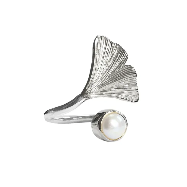 Ring Gingko mit Perle, Größe 61 | Großhändler Edelsteine, Heilsteine & Schmuck