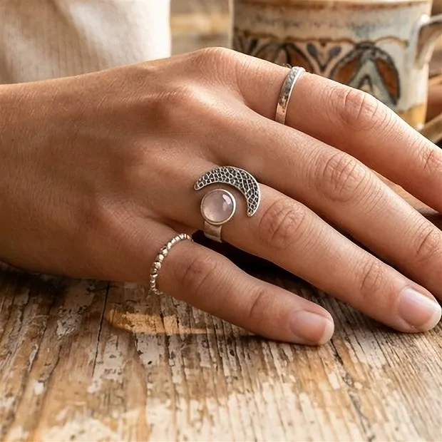 Ring Rosenquarz (8mm), Mond, Größe 57 (18) | GH Edelsteine, Heilsteine & Schmuck