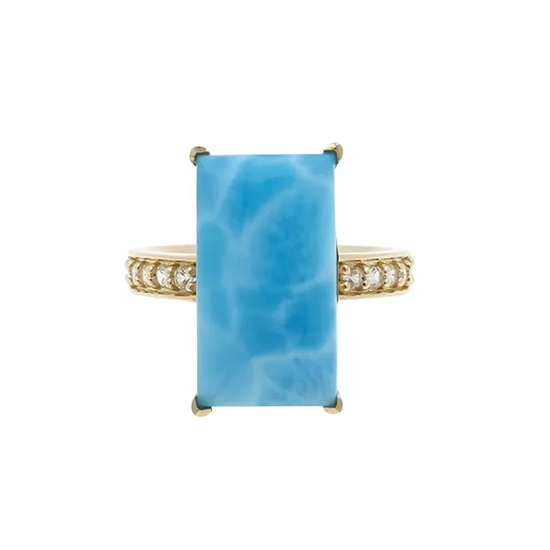 Anello Larimar, rettangolo (17 x 10 mm), Oro 375, misura 57 (18) | Marco Schreier