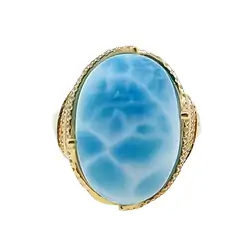 243008250005 Anello di Larimar, ovale (18 x 13 mm), Oro 375, misura 57 (18) | Marco Schreier
