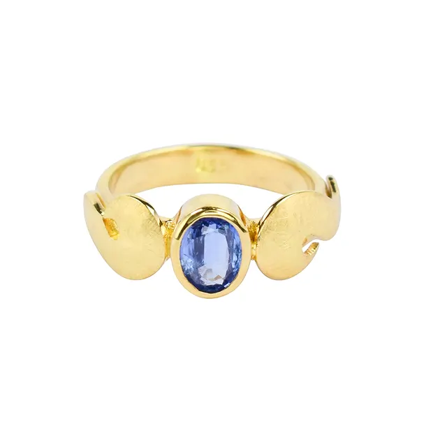 Kyanite oval faceted ring, wings, gold-plated, ice-matt, size 51 (15) | Marco Schreier
