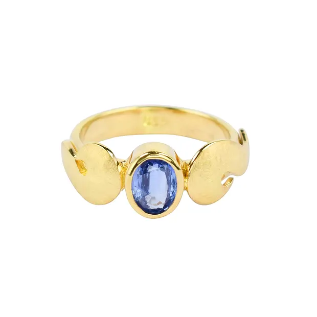 Kyanite oval faceted ring, wings, gold-plated, ice-matt, size 60 (19) | Marco Schreier