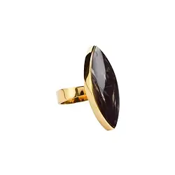 243009210353 Bague Agate de prairie (fossile végétal) Marquise, taille 57, plaquée or | Marco Schreier