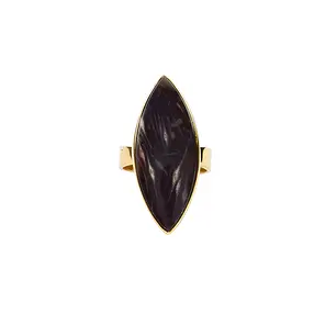 Bague Agate de prairie (fossile végétal) Marquise, taille 63, plaquée or | Marco Schreier