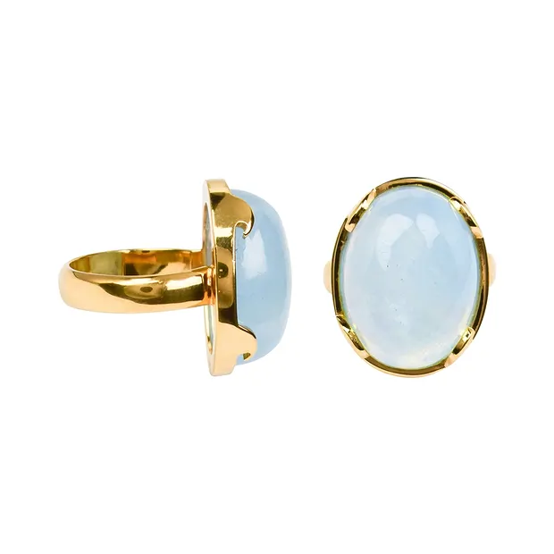 Anello ovale di Acquamarina (20 x15 mm), misura 51, placcato oro | Marco Schreier