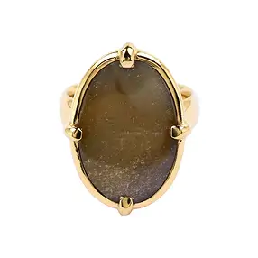 Petrified Wood Oval ring, size 63, gold-plated | gems, healing stones & jewelry