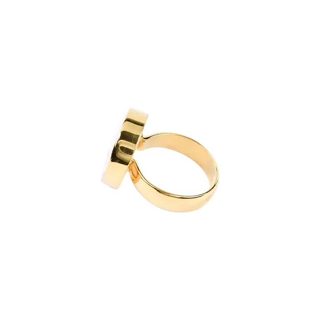 Agate (white) ring, round, size 63, gold-plated | gems, healing stones & jewelry