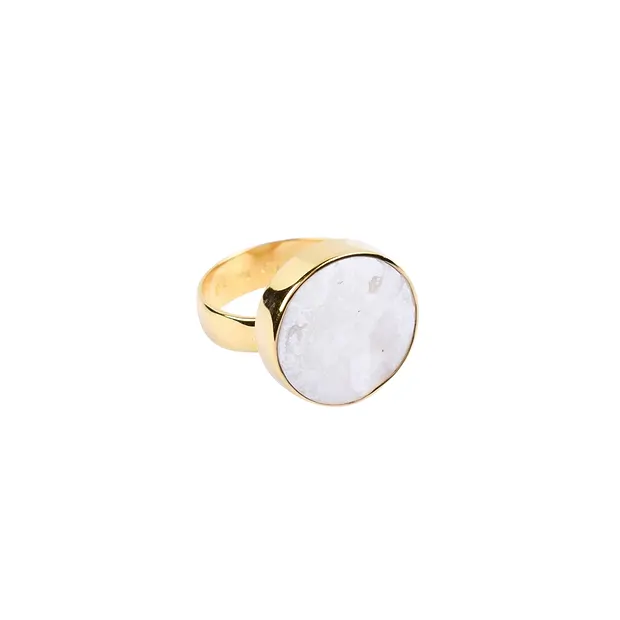 Agate (white) ring, round, size 63, gold-plated | gems, healing stones & jewelry