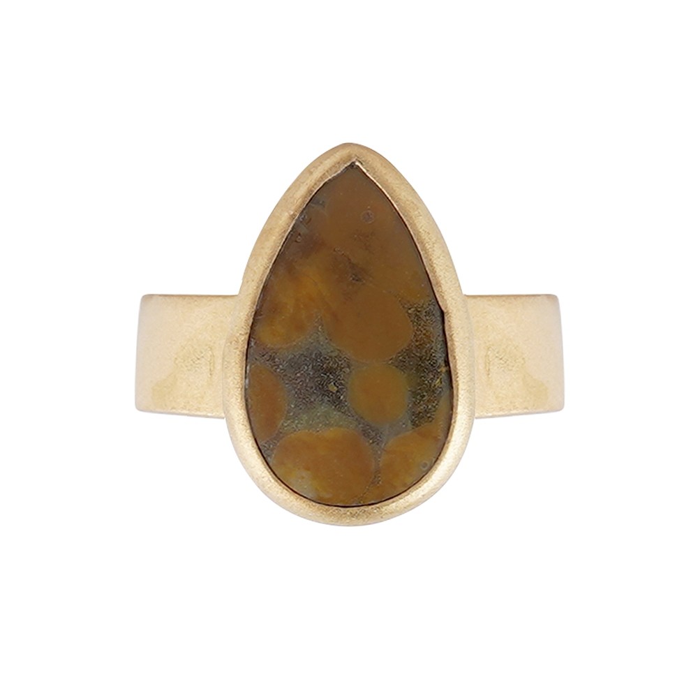Ring ocean jasper, drop (18 x 10mm,) size 54 (17), gold-plated | Marco Schreier