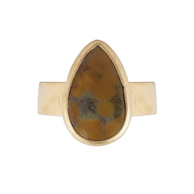 Anello diaspro oceanico, goccia (18 x 10 mm), misura 54 (17), placcato oro | Marco Schreier