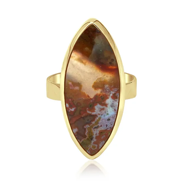 Anillo marquesa de jaspe oceánico, talla 57, chapado en oro | Marco Schreier