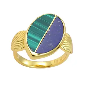 Anillo Malaquita, Lapislázuli, semiovalado, dorado, talla 60 (19) | Marco Schreier