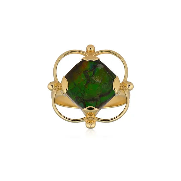 Ammolite Cushion ring (12 x 12mm), size 60 (19), gold-plated | Marco Schreier
