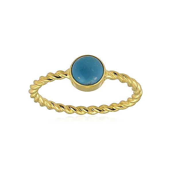 Bague Turquoise ronde (6mm), taille 60 (19), dorée à l'or fin | Marco Schreier